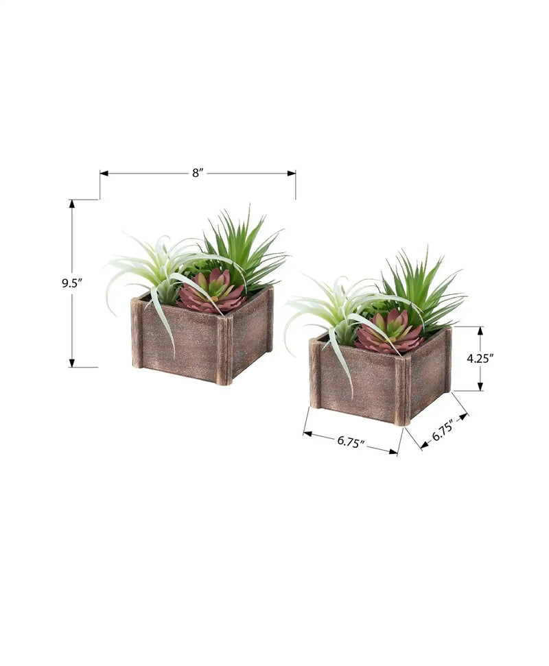 Artificial Plant, Set Of 2, 10' Tall, Succulent, Table, Brown Wooden Pots, Contemporary, Modern
