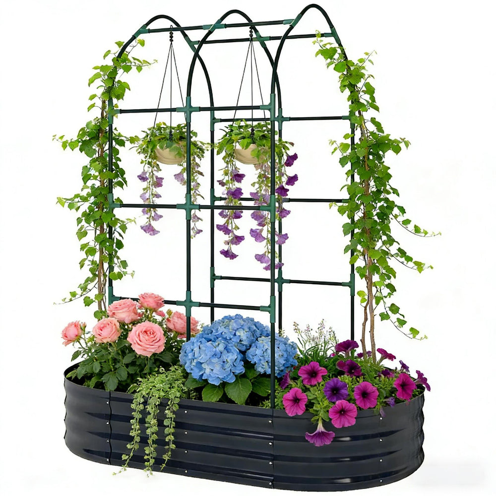 Outdoor Raised Garden Bed,Flower Boxs,Arched Trellis Plant Boxs Media 7