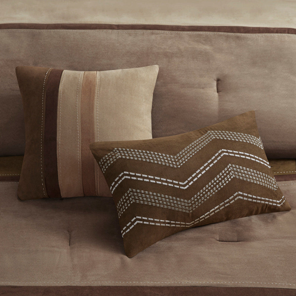 7 Piece Faux Suede Comforter Set Brown Cal King Media 7