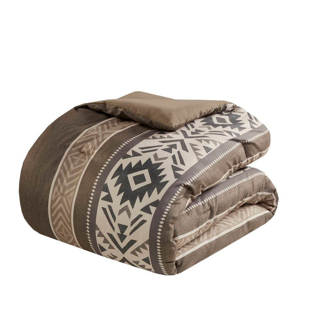 5 Piece Stripe Herringbone Comforter Set with Throw Pillows Brown King/Cal King Media 5