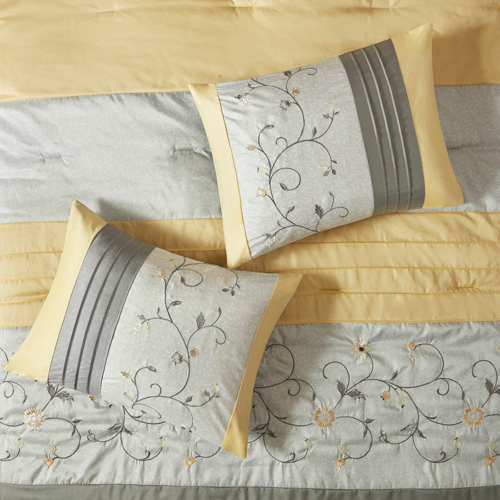 Embroidered 7 Piece Comforter Set Yellow King Media 9
