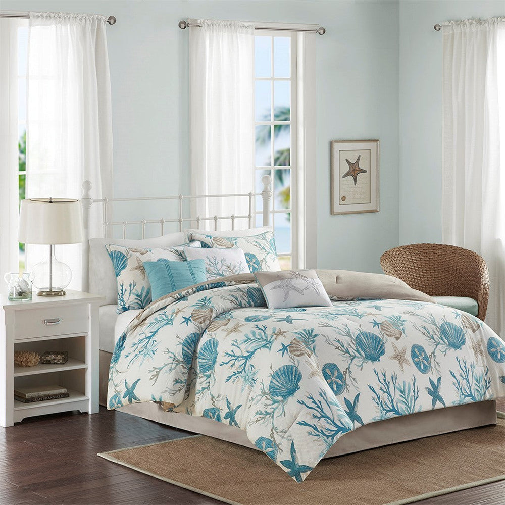 7 Piece Cotton Sateen Comforter Set Aqua Cal King Media 1