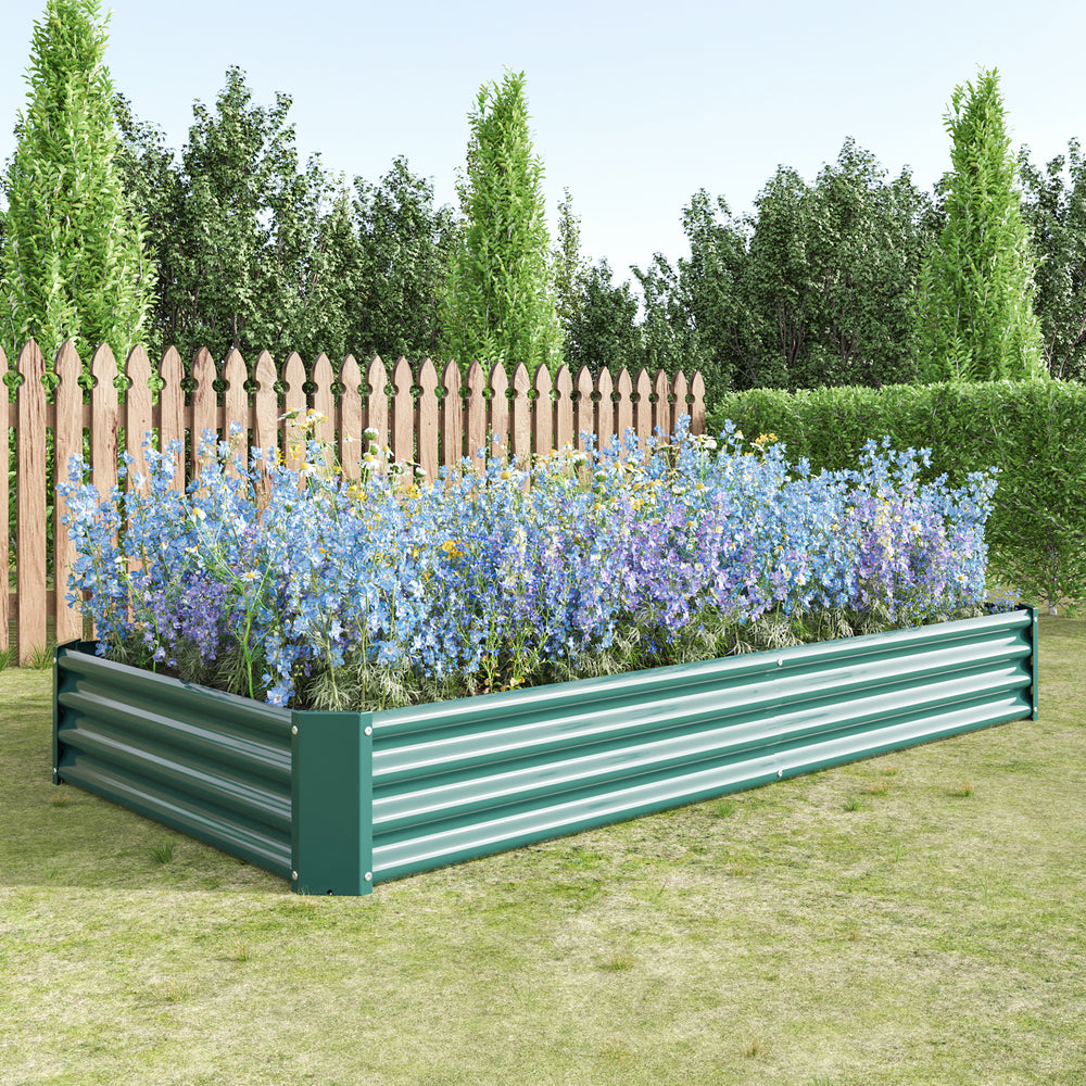 Raised Garden Bed Kit - Metal Raised Bed Garden 7.6x3.7x0.98ft for Flower Planters, Vegetables Herb Green Media 9