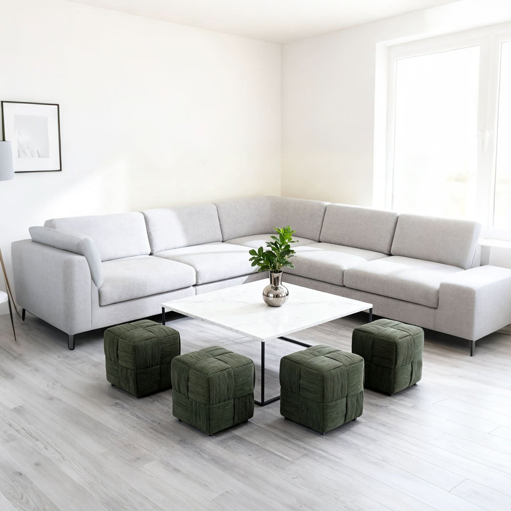 Ottoman Foot Rest Corduroy Green Square Stool For Living Room & Sofa Use Home Furniture Media 4