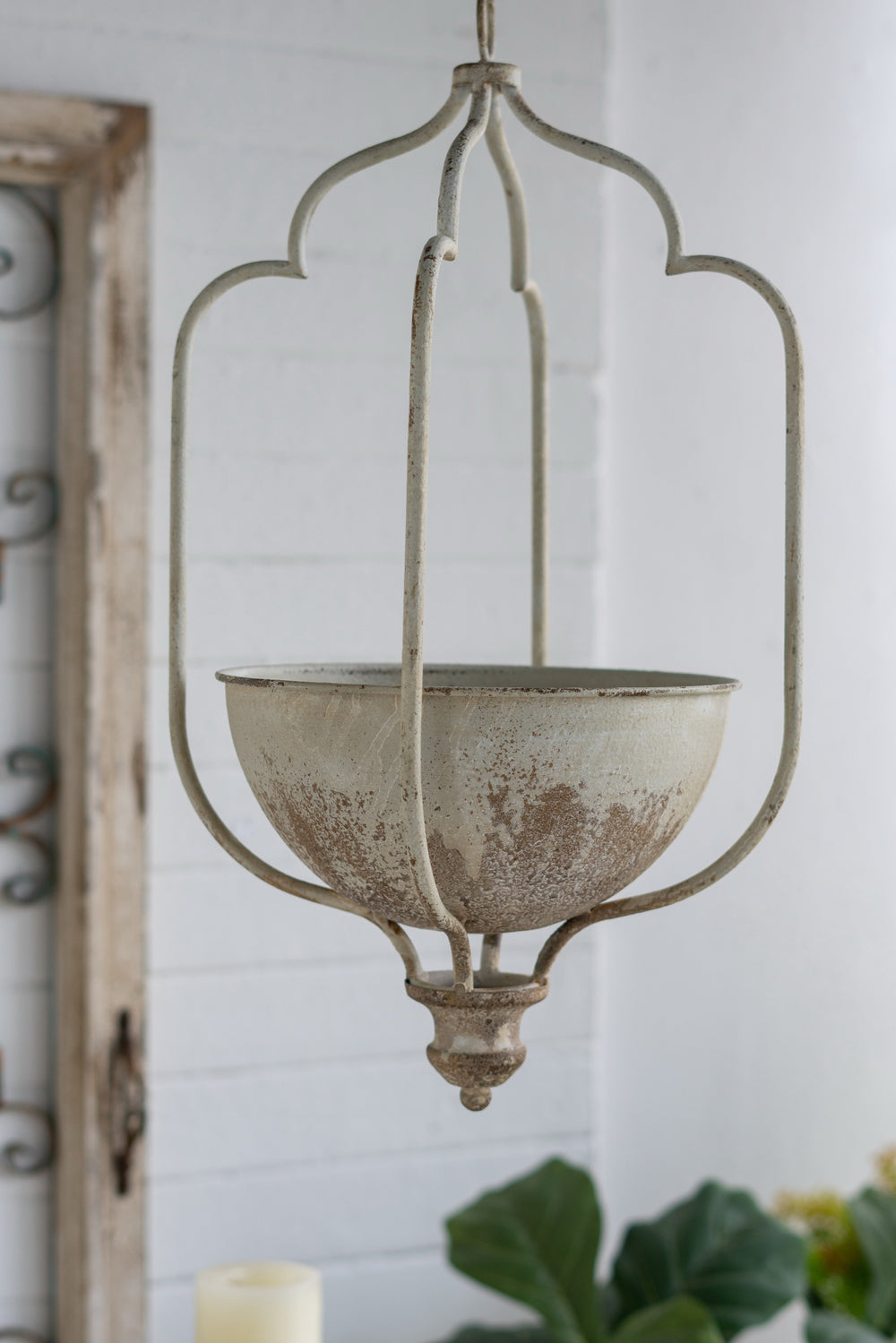 12x10x21.5' Rustic Hanging Iron Planter with Distressed White Finish Media 3