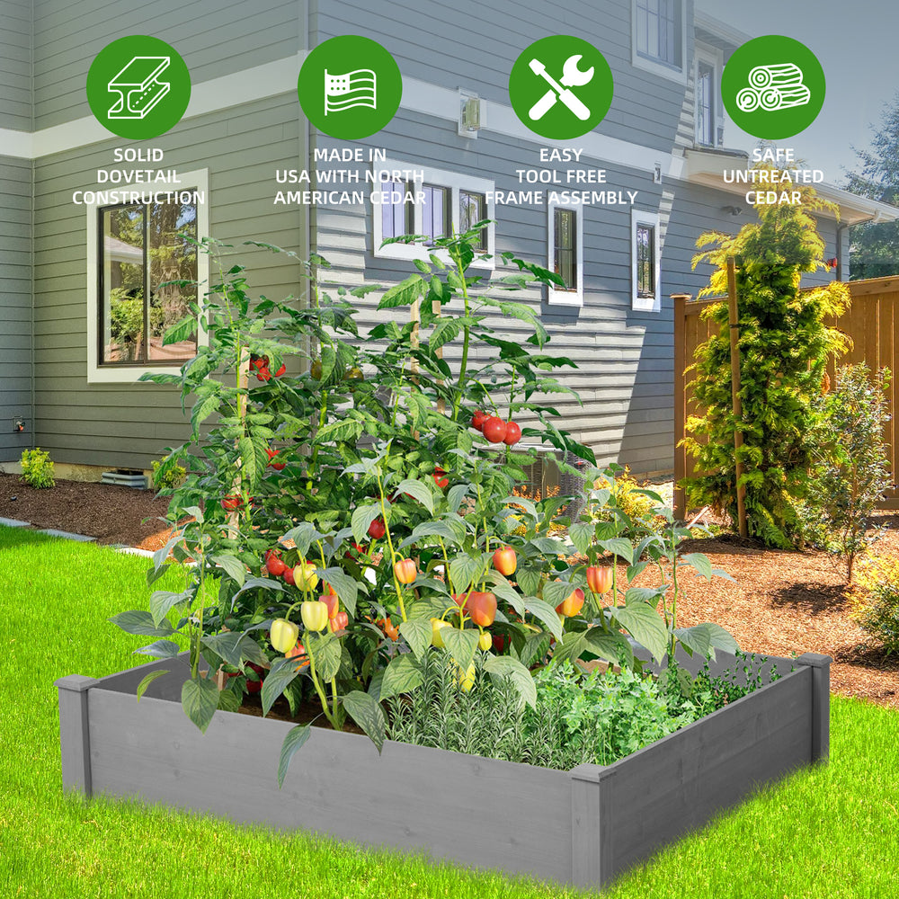 Raised Garden Bed 48x48x10'', Outdoor Wood Planter Box Over Floor, Tool-Free Assembly Media 8