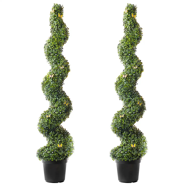 2 Pack 5' Artificial Boxwood Topiary Tree Faux Plant UV Decor In/Outdoor