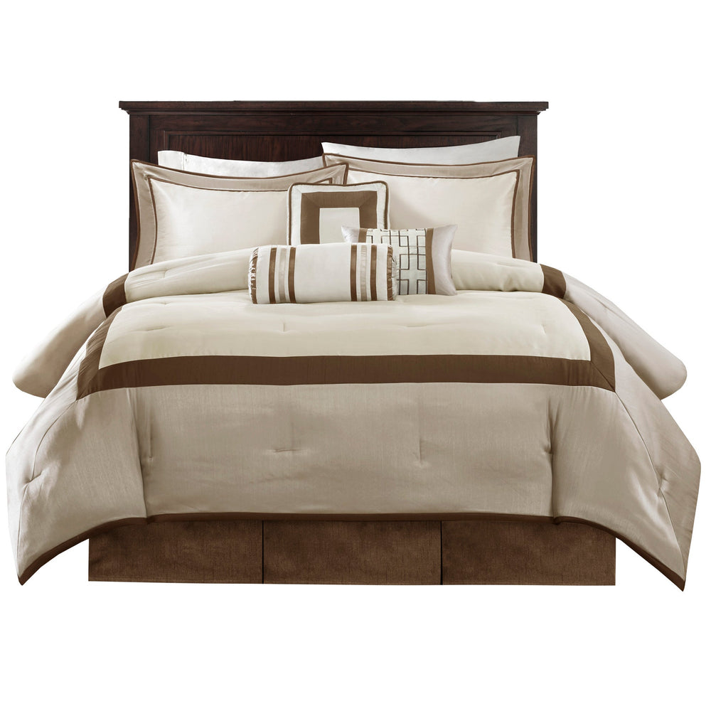 7 Piece Comforter Set Taupe/Brown King Media 8