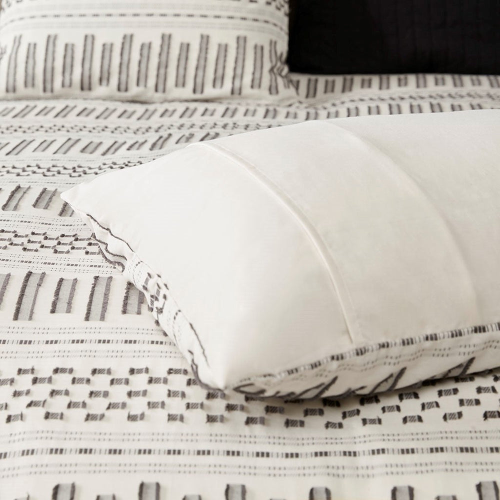 Cotton Jacquard Comforter Mini Set Ivory/Charcoal Full/Queen Media 5
