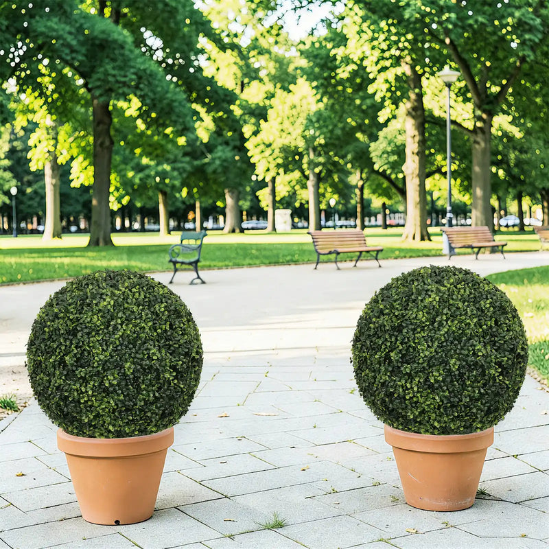 18.5IN dark Artificial Topiary Balls Outdoor Faux Boxwood Decorative Green Spheres for Garden Front Porch Patio Planter Decoration, 2pcs/set