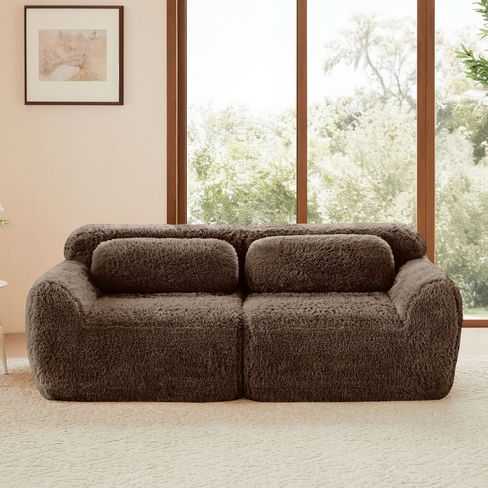 2 Seater Modular Sofa Plush Fabric Ergonomic Design Living Room Couch Chocolate Includes Pillows Media 3