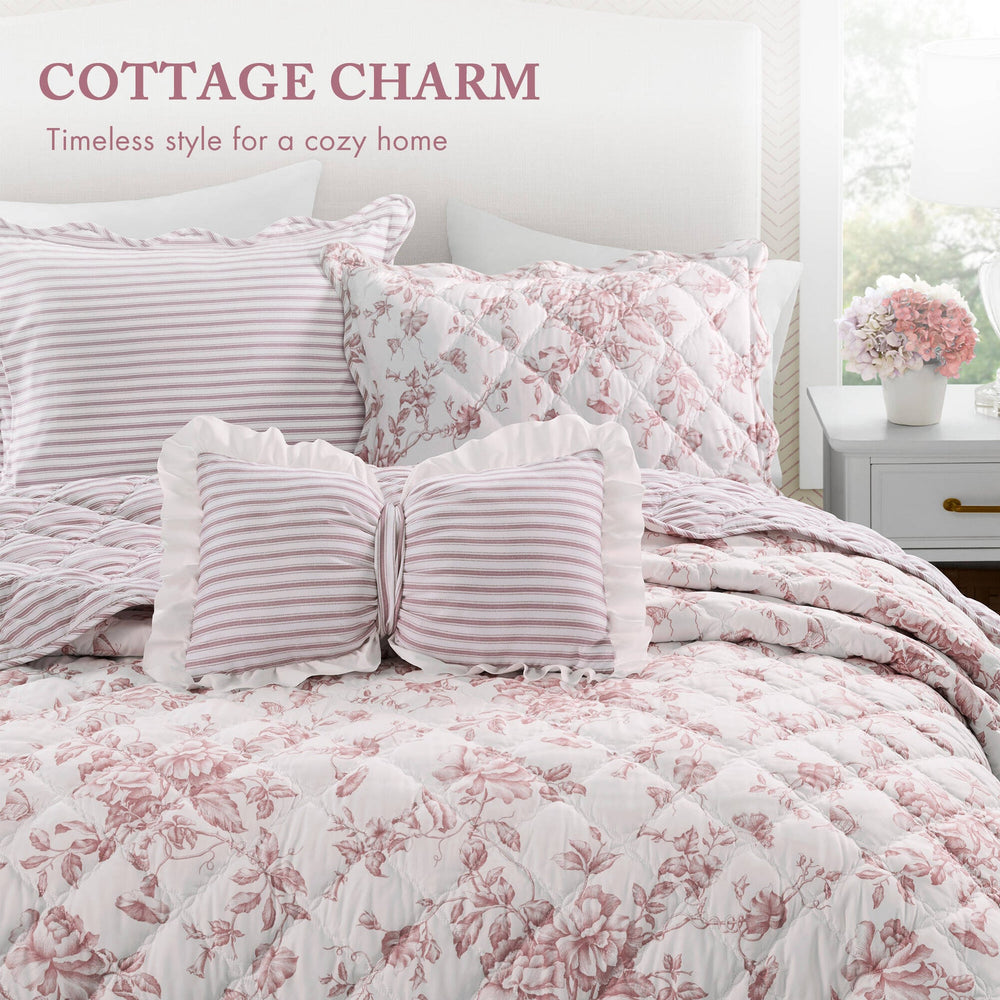 4 Pieces King  Quilt Set with Decorative Pillow,Pink Media 10