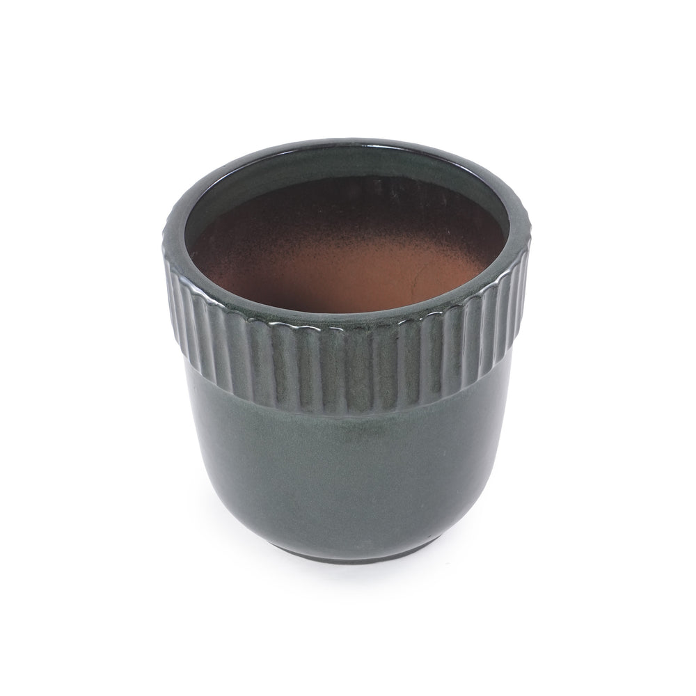 Handmade Ceramic Planter Set of 3, 15/12/9 Inch Diameter, Dark Green Vertical Ribbed Pattern, for Succulents Indoor/Outdoor Use on Windowsill & Bookshelf, Breathable Clay Media 10