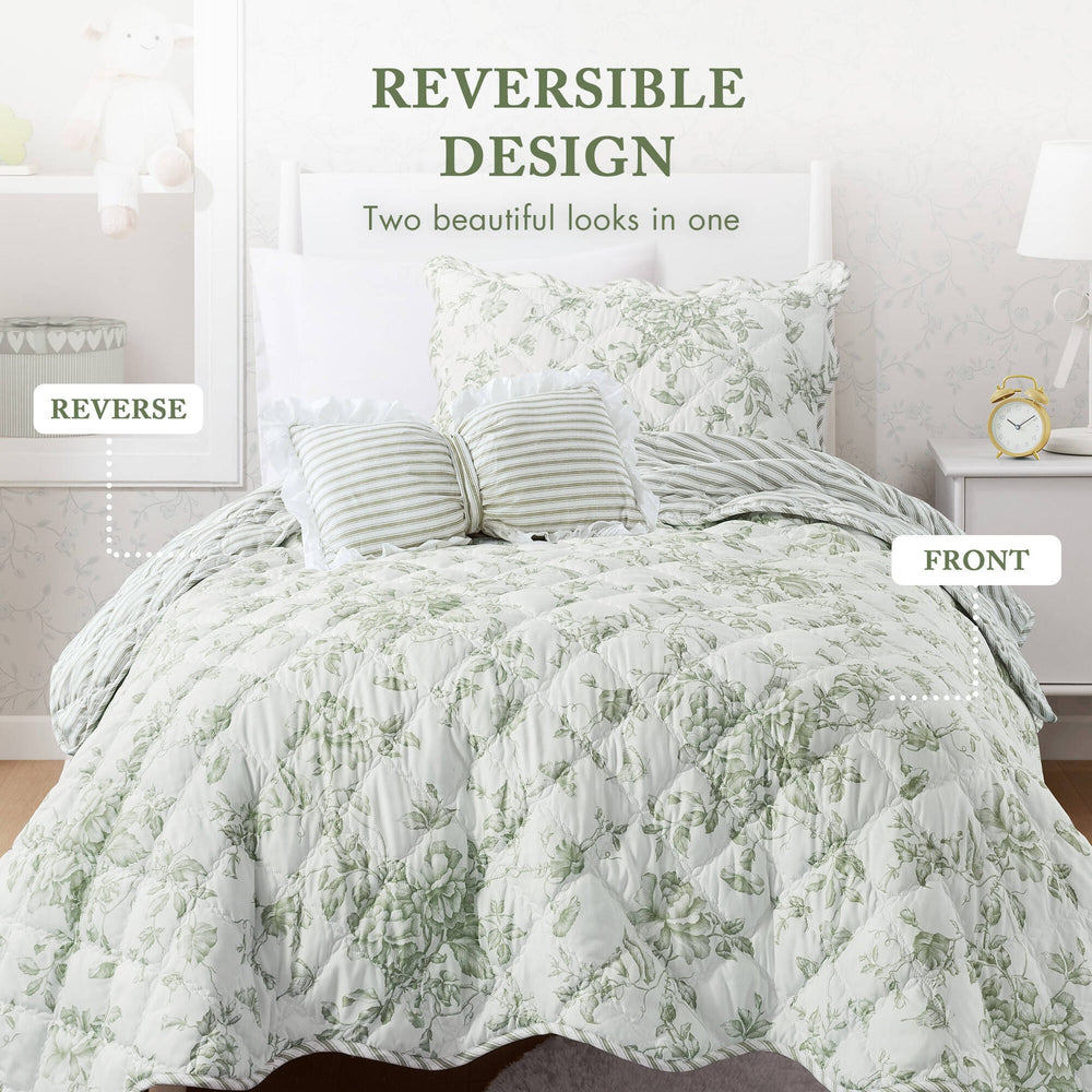 3 Pieces Twin/Twin XL Quilt Set with Decorative Pillow,Green Media 9