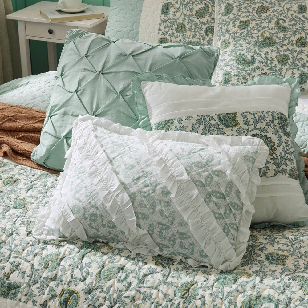 6 Piece Cotton Percale Quilt Set with Throw Pillows Aqua Full/Queen Media 18