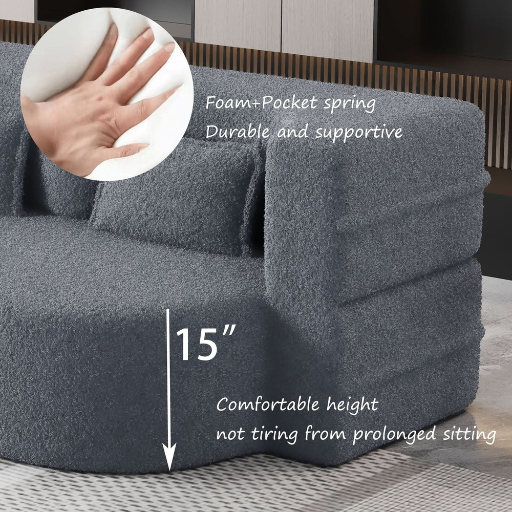 Sofa Bed Teddy Fabric Modern Grey Full Size Living Room Lounge Area Media 17