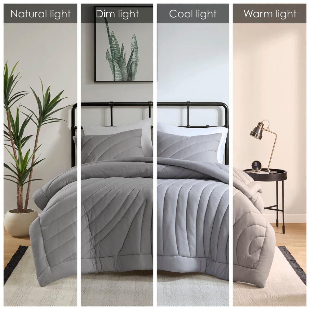 3 PCS Full/Queen Poly Jersey Puffy Comforter Set Gray Media 16
