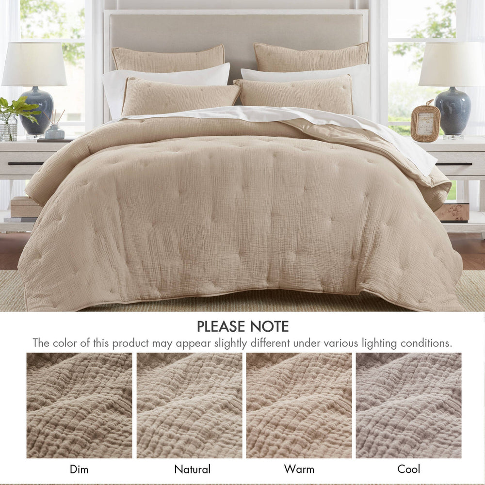 3-Piece King Cotton  Embroidered Quilt Set,Taupe Media 7