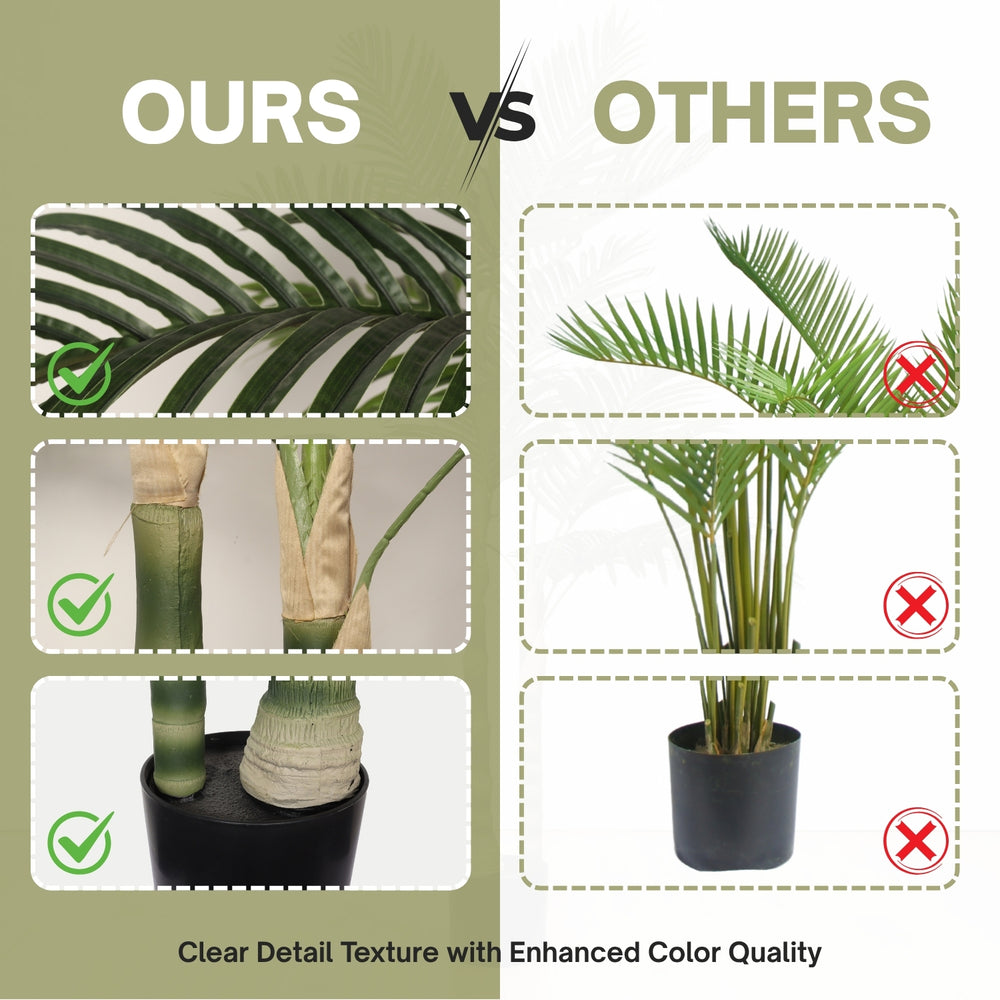 5FT Golden Cane Artificial Palm Tree with Black Plastic Pot, Tropical Fake Plant for Indoor Outdoor Decoration, Faux Palm, 1pc/set Media 5
