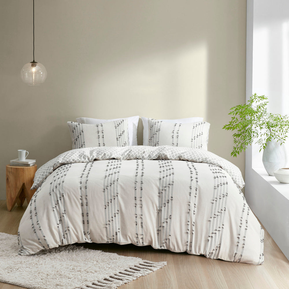Full/Queen 3 Piece Cotton Jacquard Duvet Cover Set Media 9