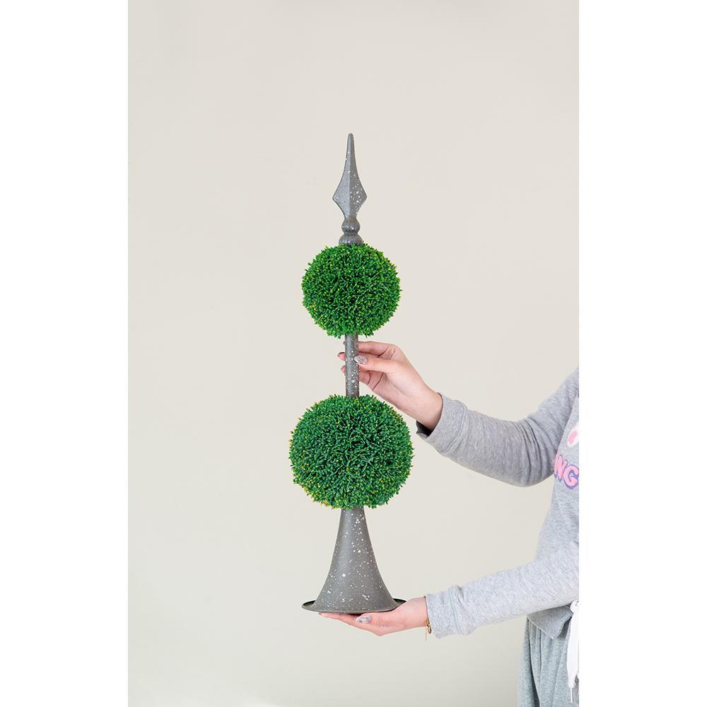 D7x26.5' Artificial Two-Tiered Boxwood Sphere Topiary on Metal Spire Media 2
