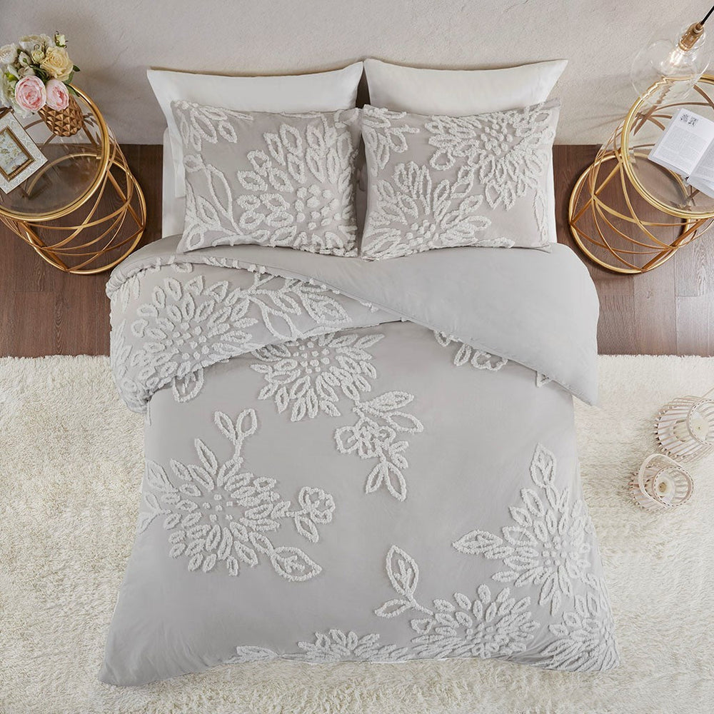 King/Cal King 3 Piece Tufted Cotton Chenille Floral Duvet Cover Set Media 1