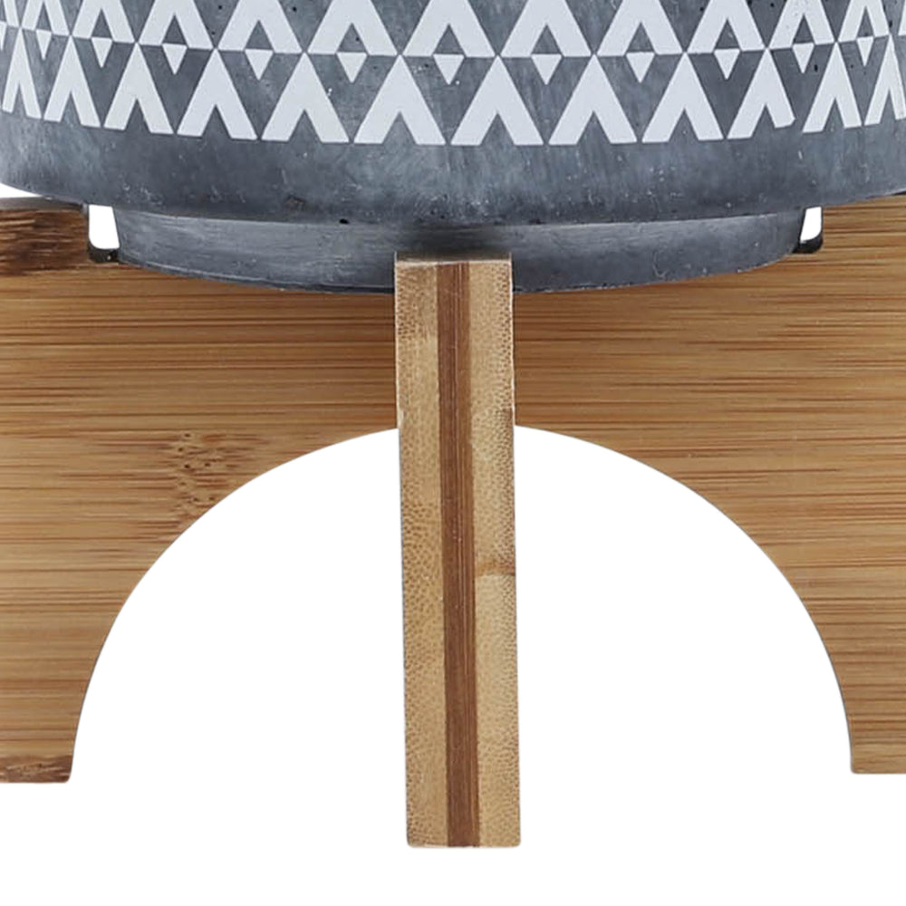 CERAMIC 5' AZTEC PLANTER ON WOODEN STAND, GRAY Media 8