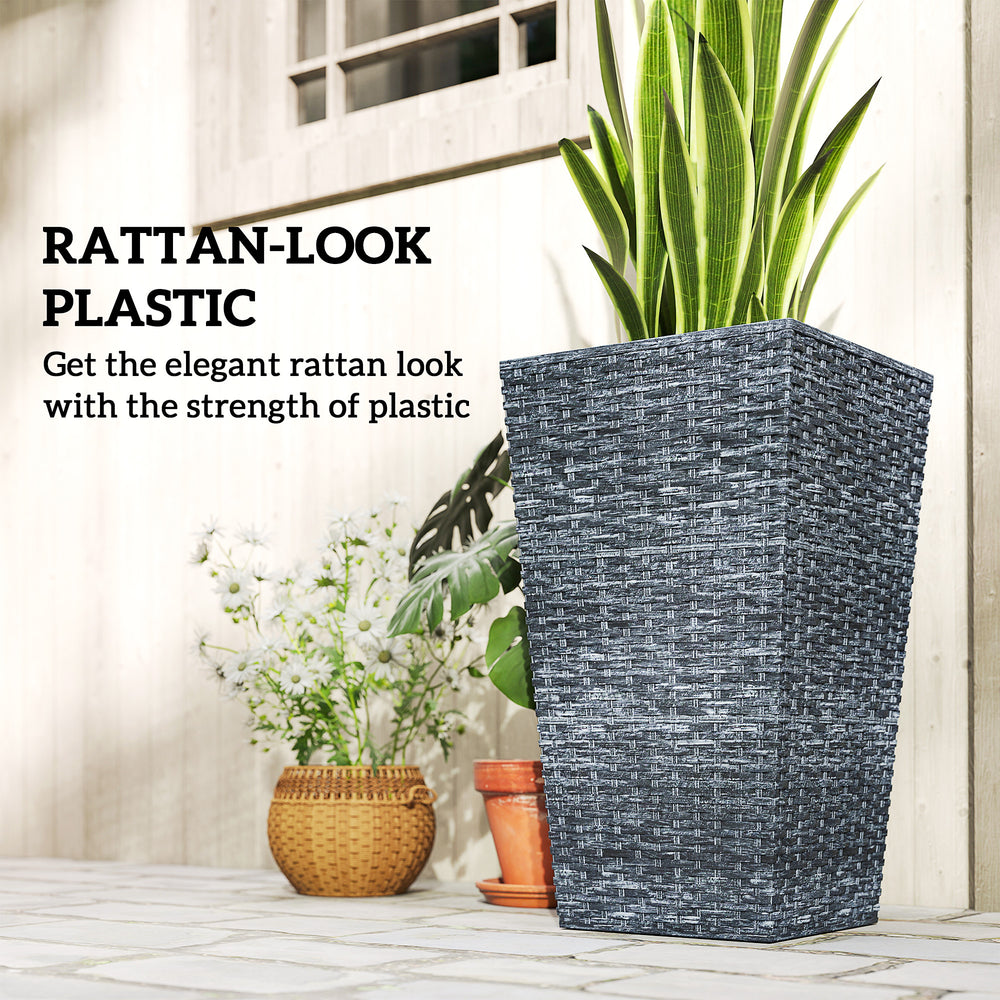 Taper Planters,Tall Planters for Outdoor Plants Set of 3,with Drainage Holes, Rattan Decor Plant Pots for Indoor Outdoor Media 5