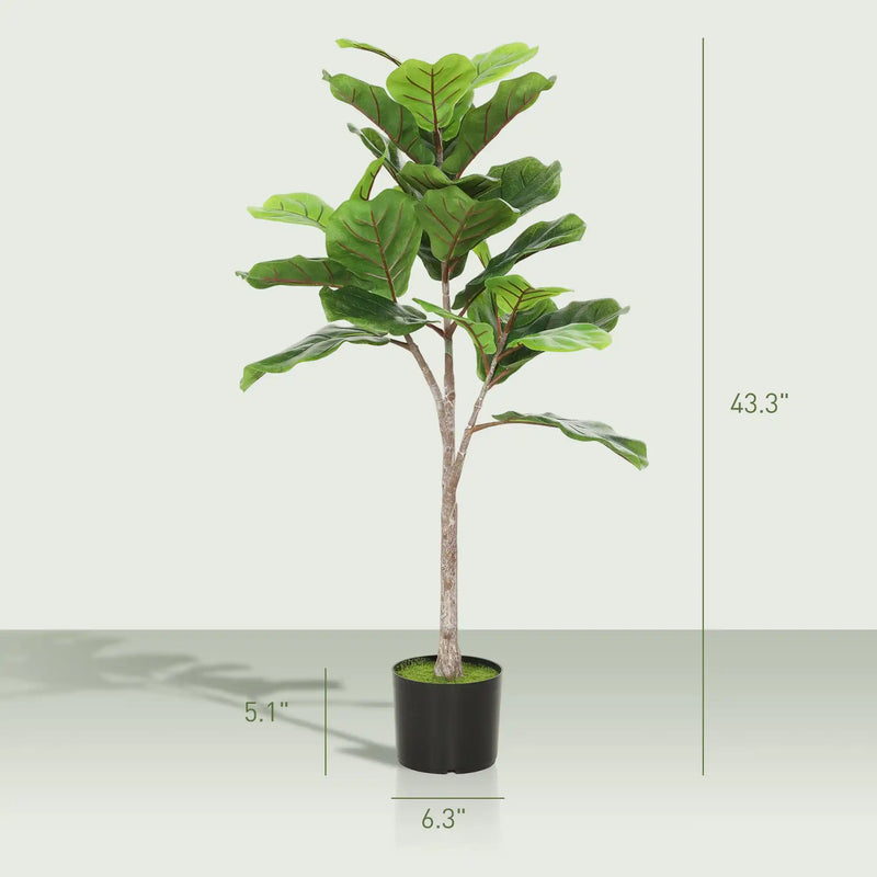 Artificial Fiddle Leaf Fig Tree,  Potted Plant with Flocked Soil for Home Office Decor(Only 1Pcs Artificial Fiddle Leaf Fig Tree)