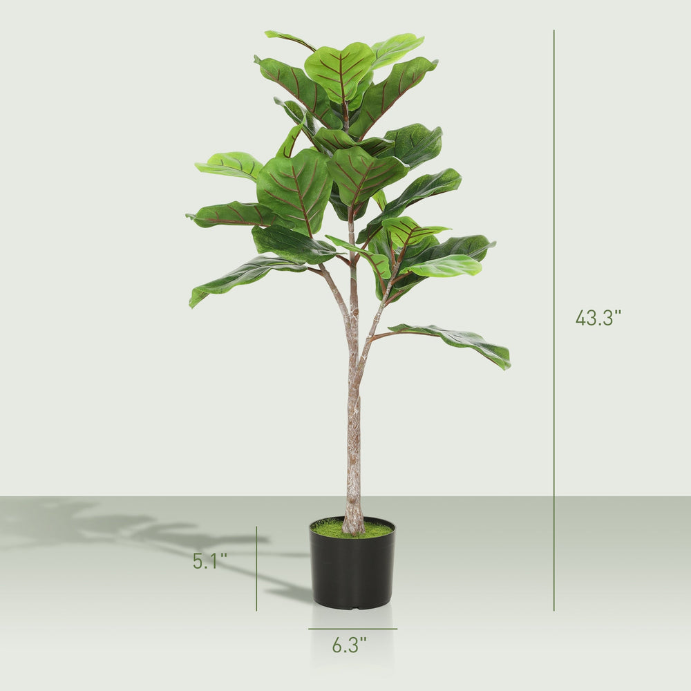 Artificial Fiddle Leaf Fig Tree,  Potted Plant with Flocked Soil for Home Office Decor(Only 1Pcs Artificial Fiddle Leaf Fig Tree) Media 3