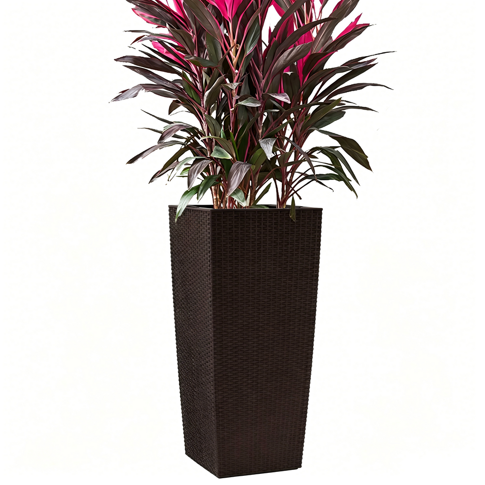 Brown Faux Rattan Large Self-Watering Flower Pot with Drainage Holes & Inner Tray, 30 in Tall Indoor Outdoor Planter for Garden Patio Porch Backyard Media 10