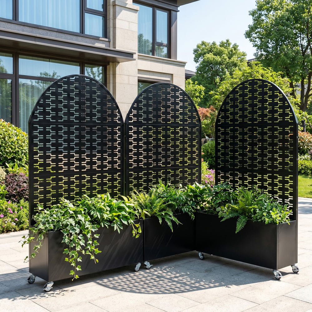 Arched Decorative Privacy Screen with Planter Box, 70.87' Tall Metal Freestanding Fence Planter, 35.04'×15.75'×16.92' Planter Box for Patio Balcony Backyard Media 6