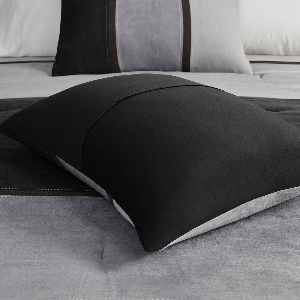 7 Piece Faux Suede Comforter Set Black Cal King Media 9