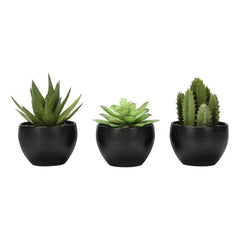 Artificial Succulent Plants Set of 3, 6' Tall, Green Faux Indoor Decor in Black Melamine Pots, Tabletop Greenery for Home Office perspective