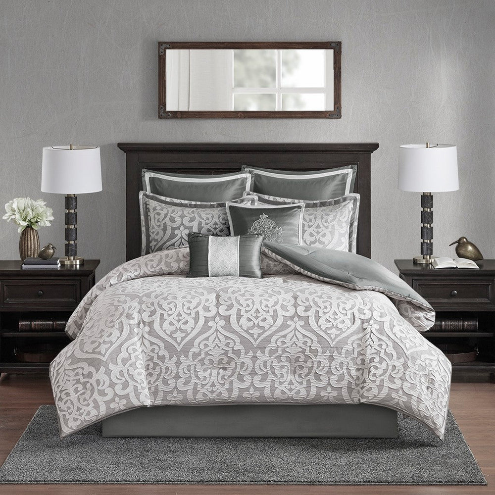 8 Piece Jacquard Comforter Set Silver/Silver Queen Media 10