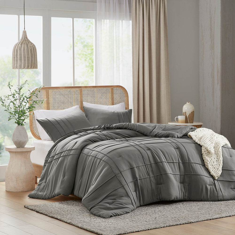 3-Piece Cal King Soft Washed Pleated Comforter Set Media 1