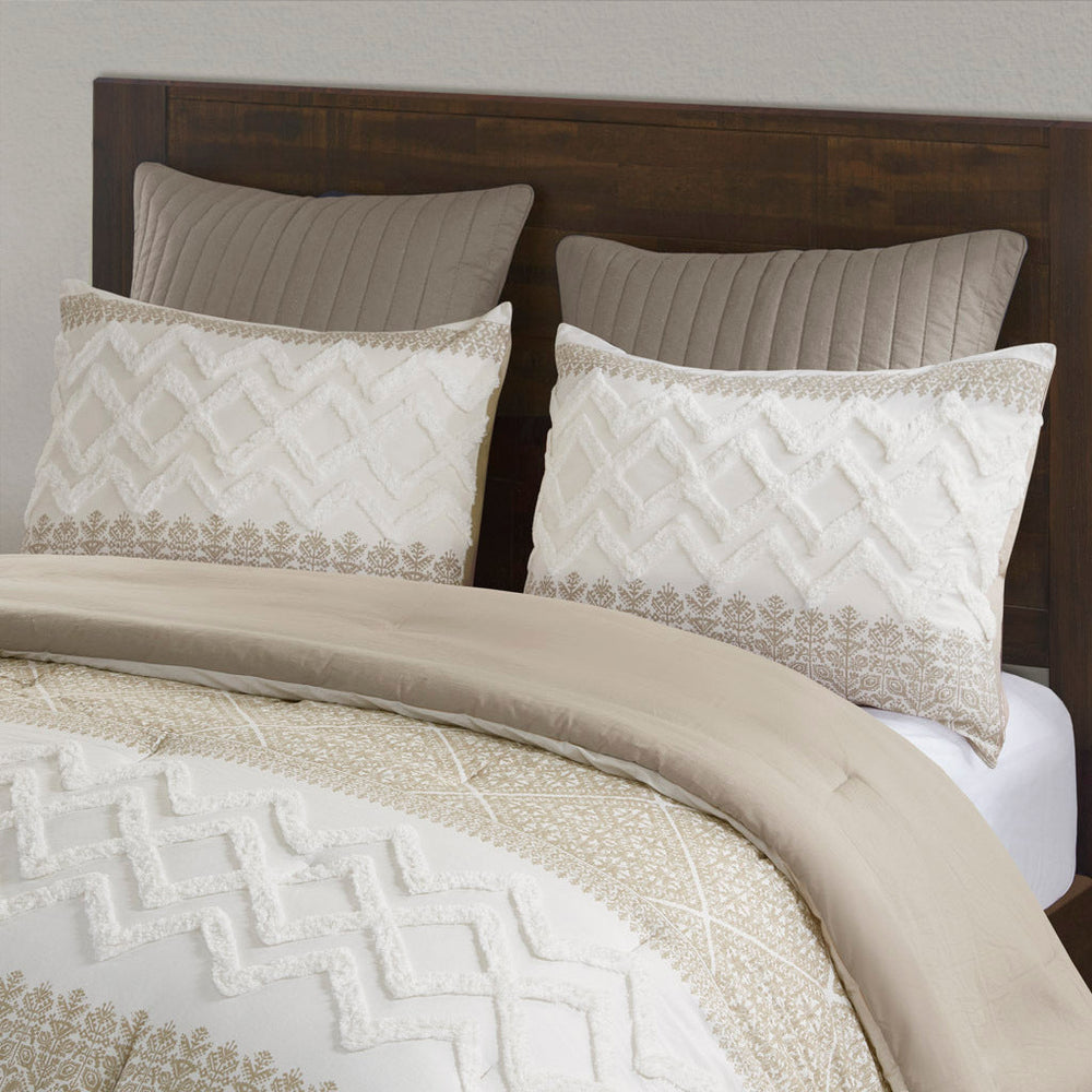 3 Piece Cotton Comforter Set with Chenille Tufting Taupe King/Cal King Media 5