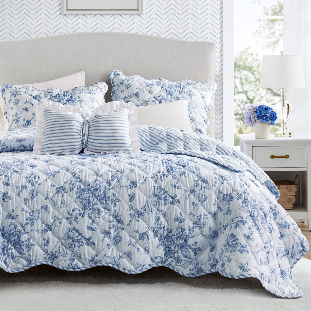 4 Pieces Full/Queen  Quilt Set with Decorative Pillow,Blue Media 4