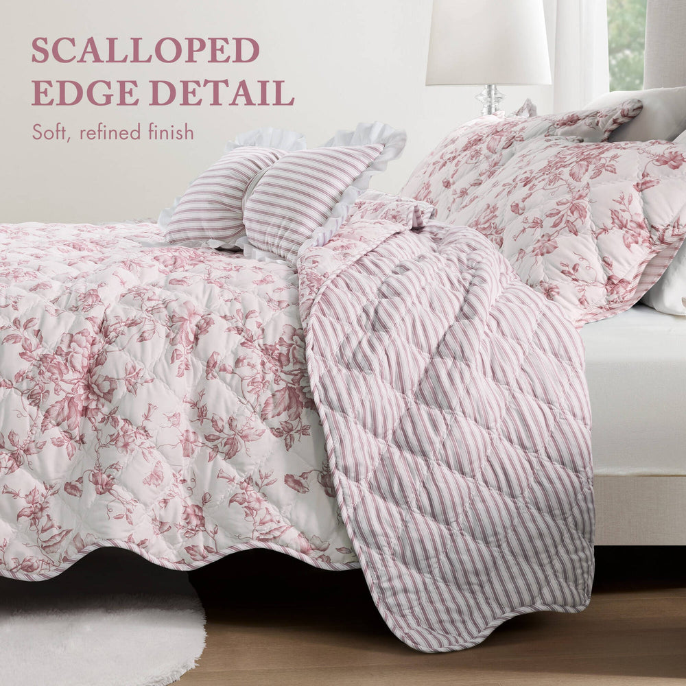4 Pieces Full/Queen  Quilt Set with Decorative Pillow,Pink Media 11