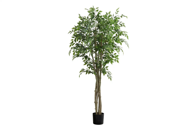Artificial Plant, 79' Tall, Ficus Tree, Floor, Real Touch, Potted, Green Leaves, Black Pot