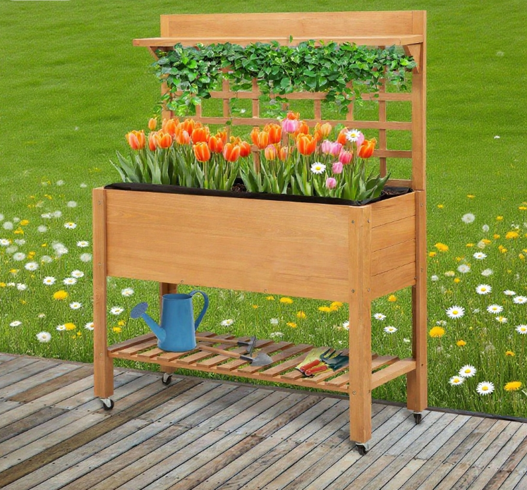 Elevated Garden Raised Bed Solid Wood Planter Flower Herb Boxes Media 3