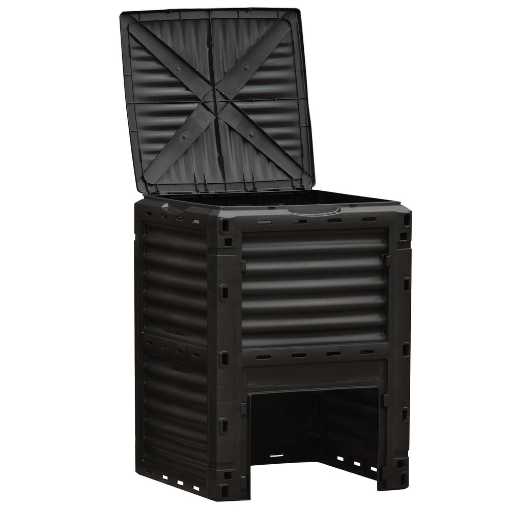 Outsunny Garden Compost Bin 80 Gallon Outdoor Large Capacity Composter Fast Create Fertile Soil Aerating Box, Easy Assembly, Black Media 10