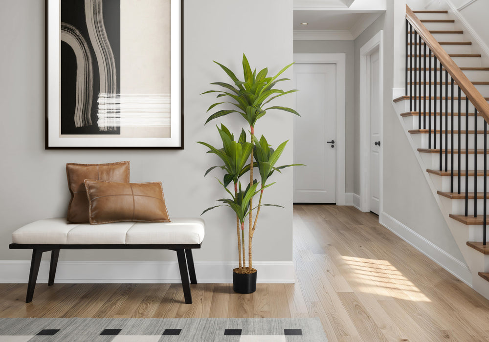 Artificial Plant, 51' Tall, Dracaena Tree, Indoor, Faux, Fake, Floor, Greenery, Potted, Real Touch, Decorative, Green Leaves, Black Pot Media 1