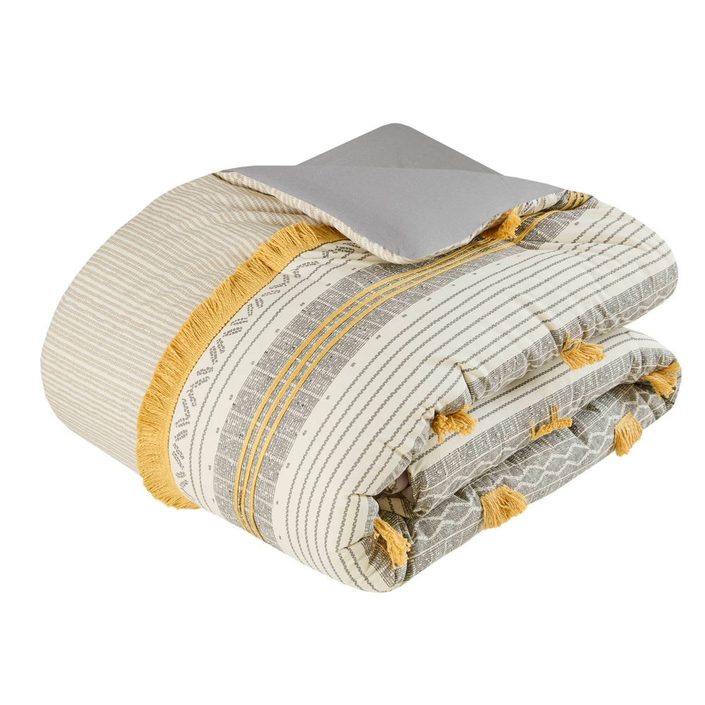 3 Piece Cotton Comforter Set Gray/Yellow Full/Queen Media 5