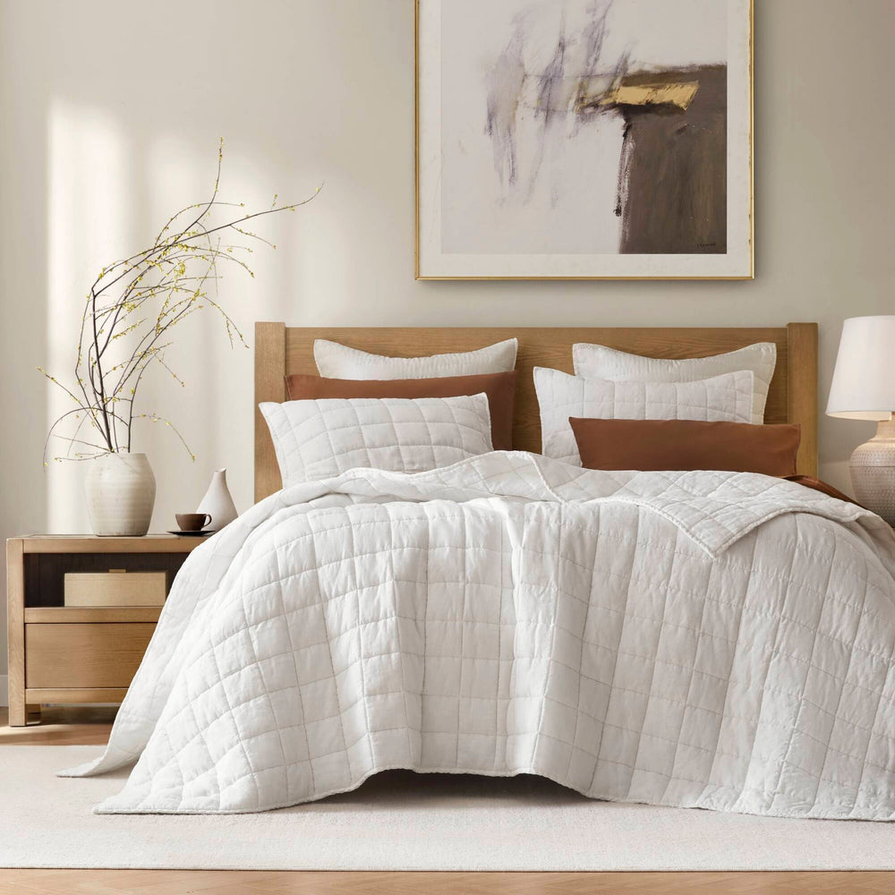 3-Piece King/Cal King Linen Garment Washed Quilt Set,White Media 1
