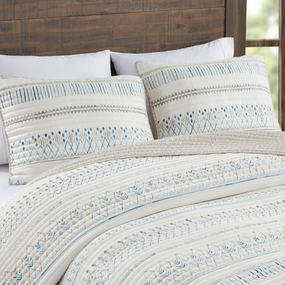 3 Piece   Seersucker Quilt Set Taupe/Blue King/Cal King Media 13