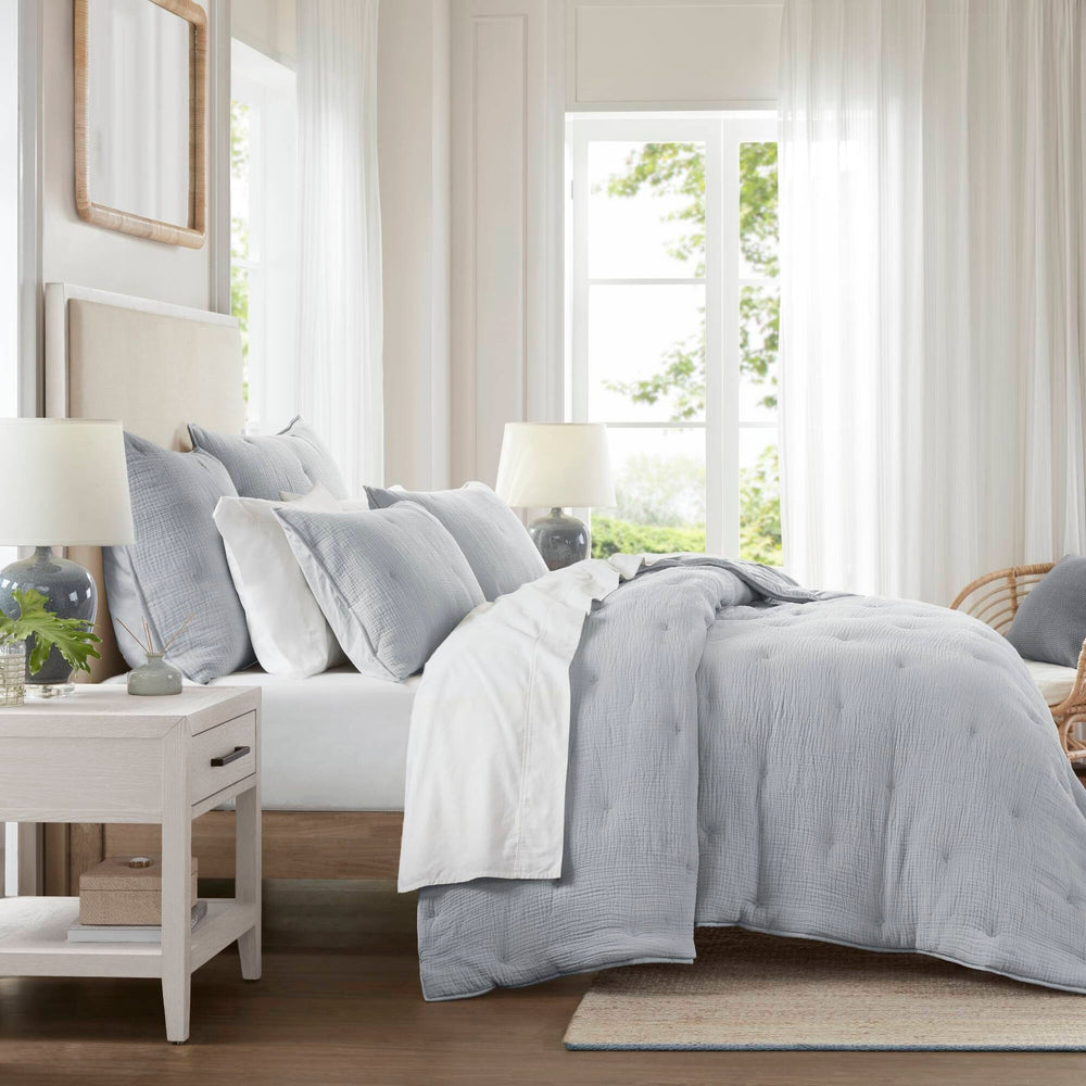 3-Piece Full/Queen Cotton  Embroidered Quilt Set,Blue Media 17