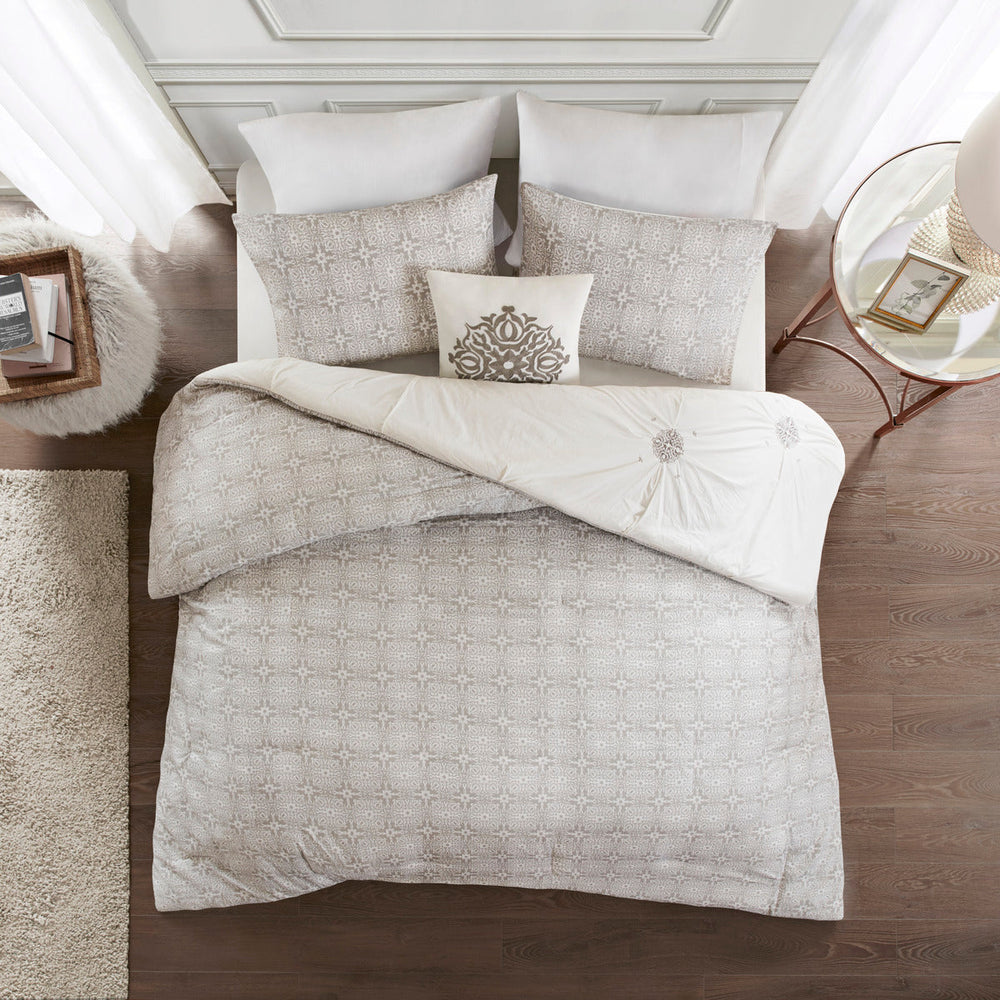 Full/Queen 4 Piece Embroidered Cotton Reversible Duvet Cover Set Media 7