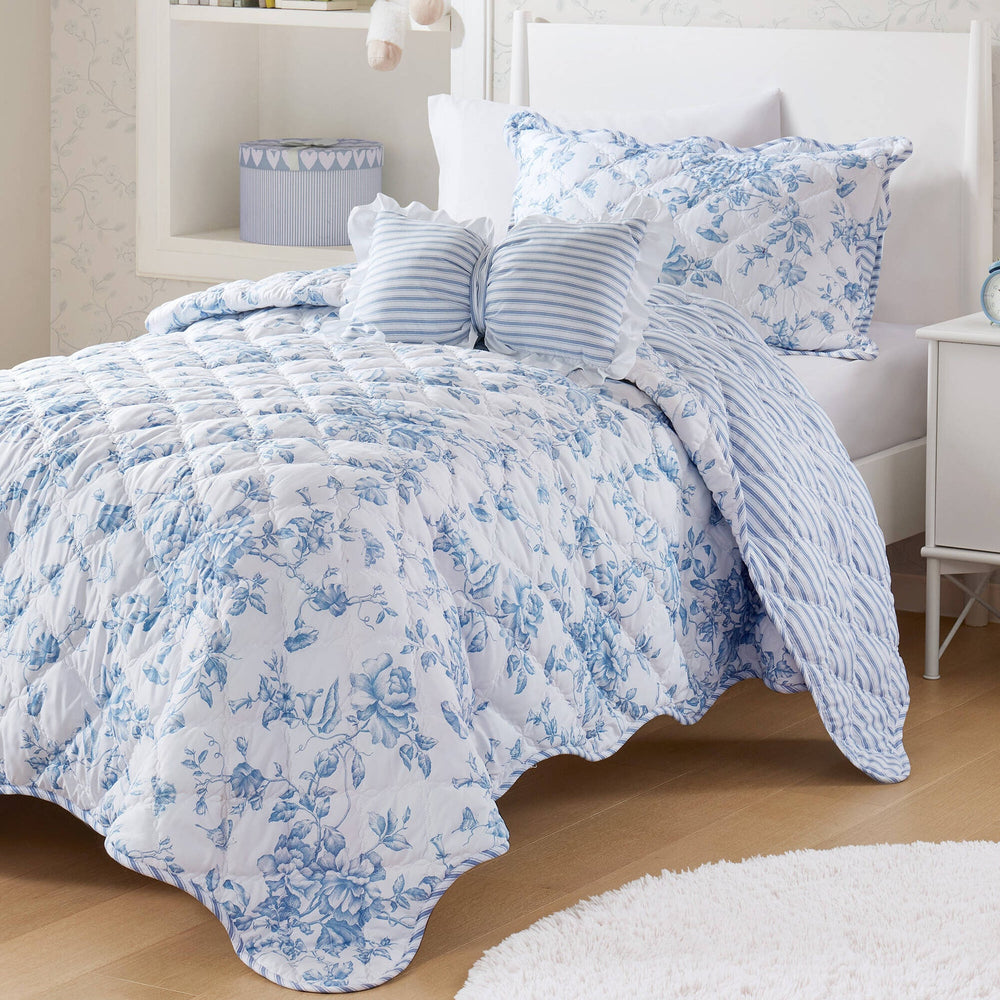 3 Pieces Twin/Twin XL Quilt Set with Decorative Pillow,Blue Media 7