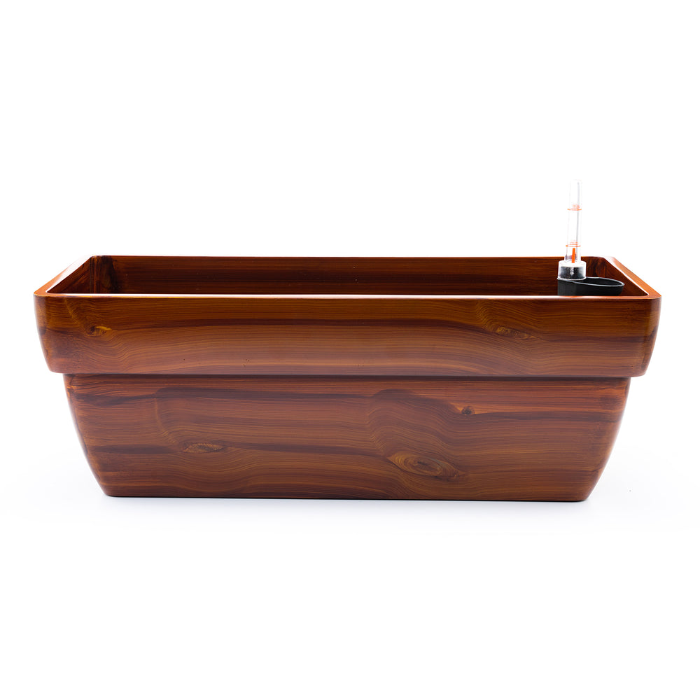 7.8 in. Dark Wood Plastic Rectangle Self-watering Planter Pot Media 5